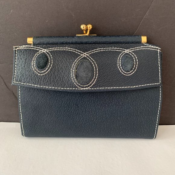 Vintage St. Thomas Navy Blue LEATHER PIG SKIN Wallet NEW TAG IS STILL ATTACHED - Picture 1 of 8